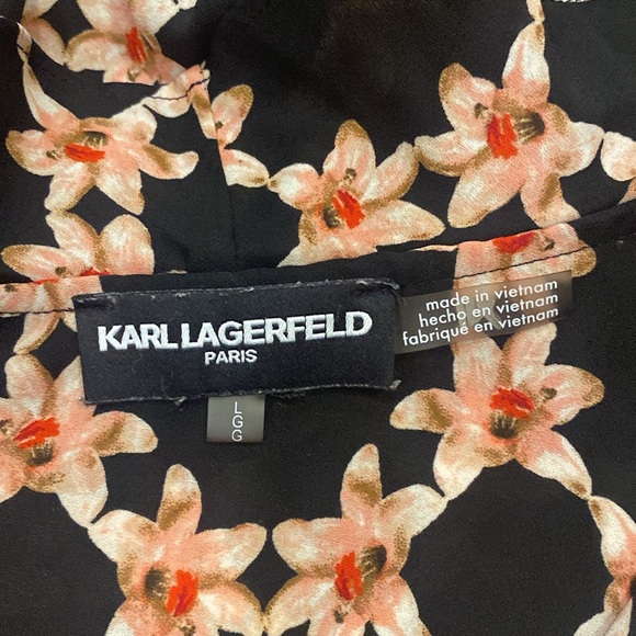 Karl Lagerfeld Paris Black Multi Floral Sleeveless Blouse Size Large - Picture 6 of 8
